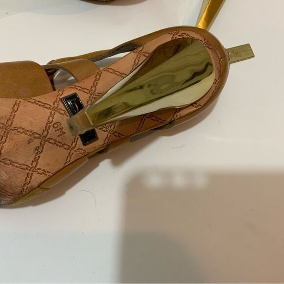 L.A.M.B. Tan Leather And Suede Strappy Sandals With Gold Heel Size 6 M - Picture 8 of 15